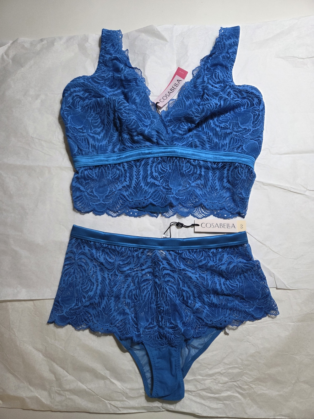 Cosabella Cobalt Blue Lace Bralette & High-Waist Brief Set